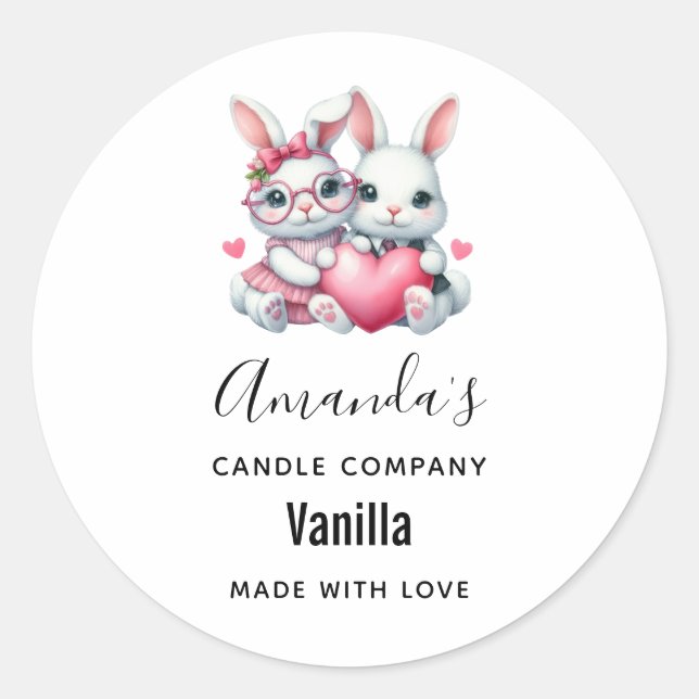 Adesivo Cute Bunnies Sharing a Heart Candle Business (Frente)