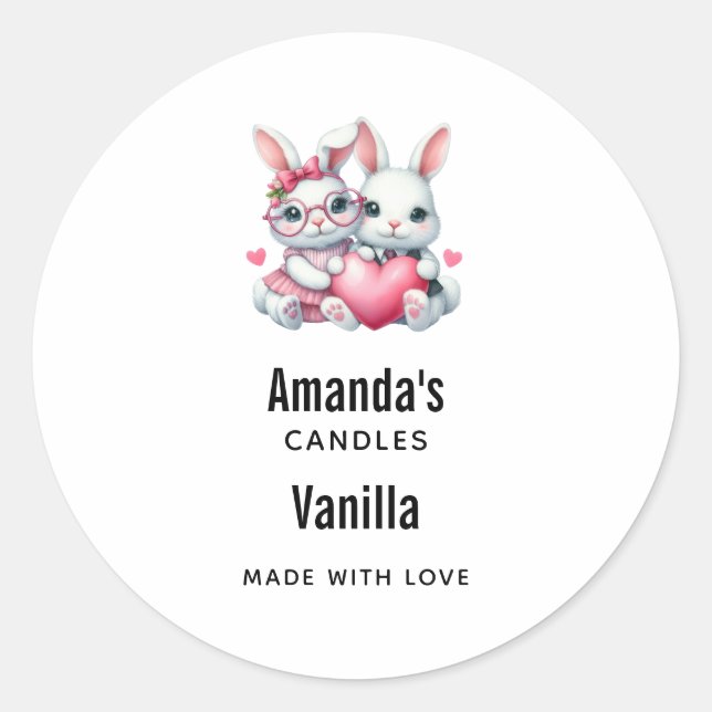 Adesivo Cute Bunnies Sharing a Heart Candle Business (Frente)