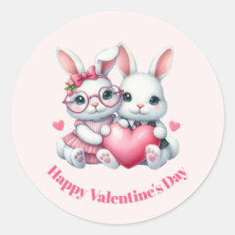 Adesivo Cute Bunnies Sharing a Heart Valentine's Day
