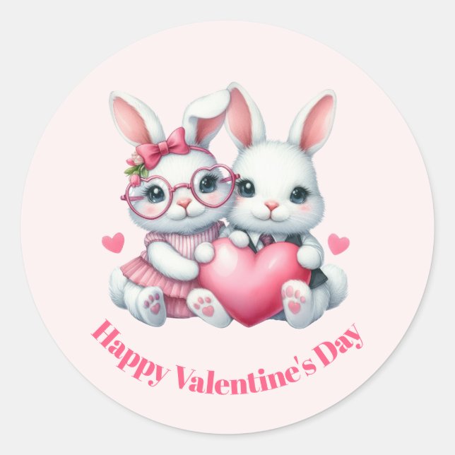 Adesivo Cute Bunnies Sharing a Heart Valentine's Day (Frente)