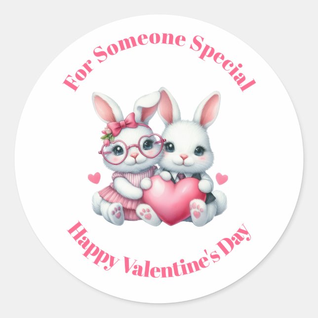 Adesivo Cute Bunnies Sharing a Heart Valentine's Day (Frente)
