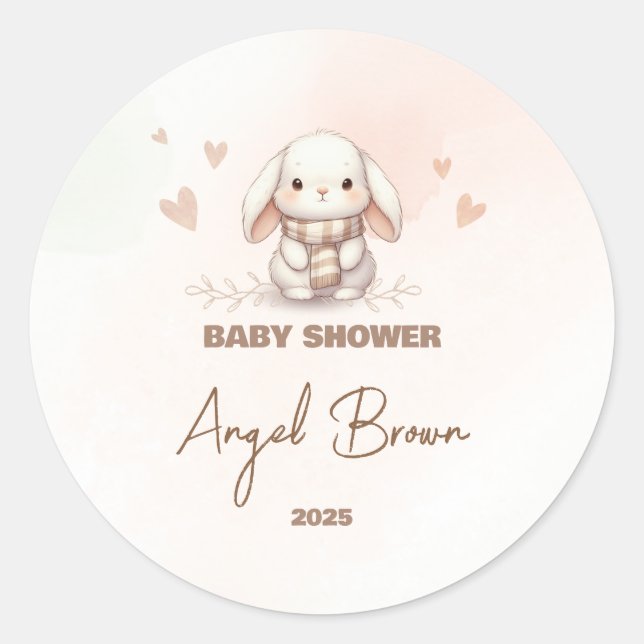 Adesivo Cute Bunny Baby Shower Favor Sticker (Frente)