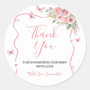 Adesivo Cute Bunny Baby Shower Menina Rosa Floral Obrigado