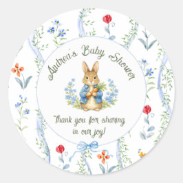 Adesivo Cute Bunny Boy Floral Blue Bow Baby Shower 