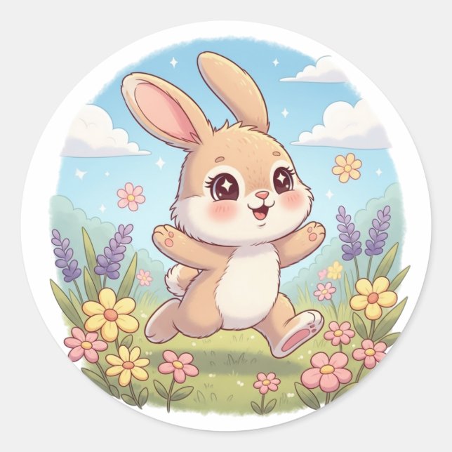 Adesivo Cute Bunny Hopping in a Flower Field (Frente)