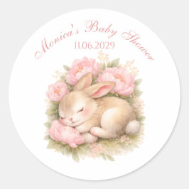 Adesivo Cute Bunny Rabbit Pink Blush Peony Baby Shower
