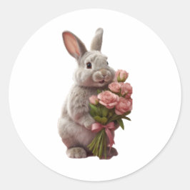 Adesivo  “Cute Bunny with Pink Roses” Adorable Art Design