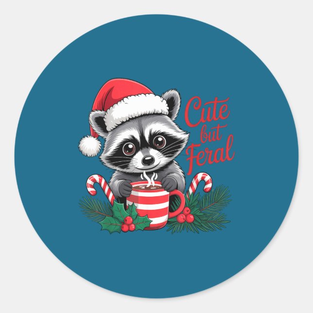 Adesivo Cute But Feral Raccoon With Santa Hat Xmas Cute Ch (Frente)