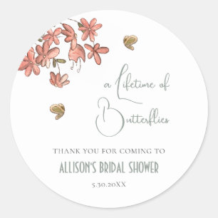 Adesivo Cute Butterfly Floral Bridal Shower Obrigado