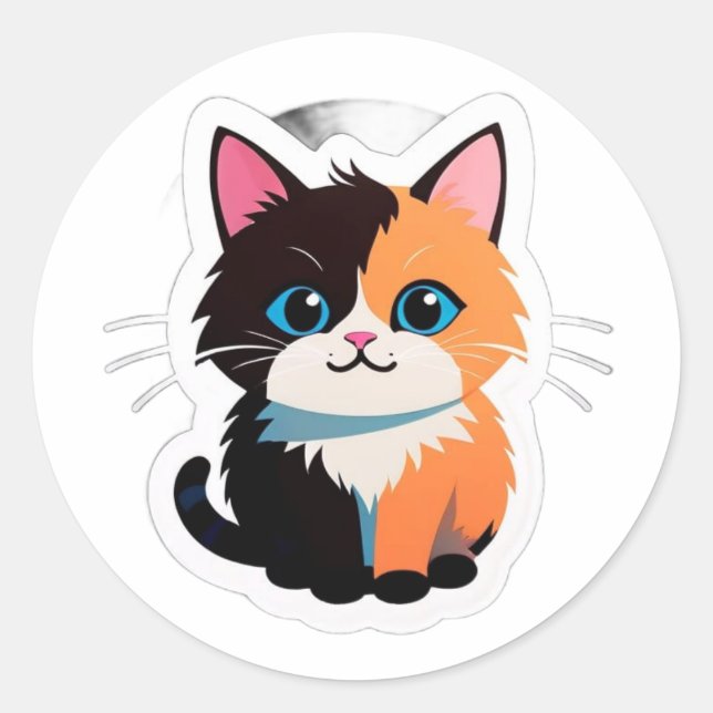 Adesivo Cute Calico Cat Sticker – Adorable Dual-Tone Kitty (Frente)