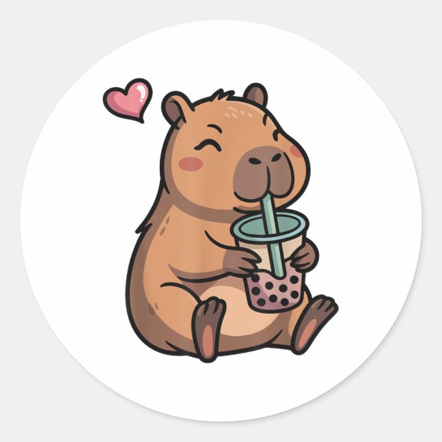 Adesivo Cute Capybara Boba Bubble Tea Kawaii Capybara Girl (Frente)