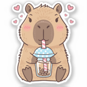 Adesivo Cute Capybara Sipping Boba Tea