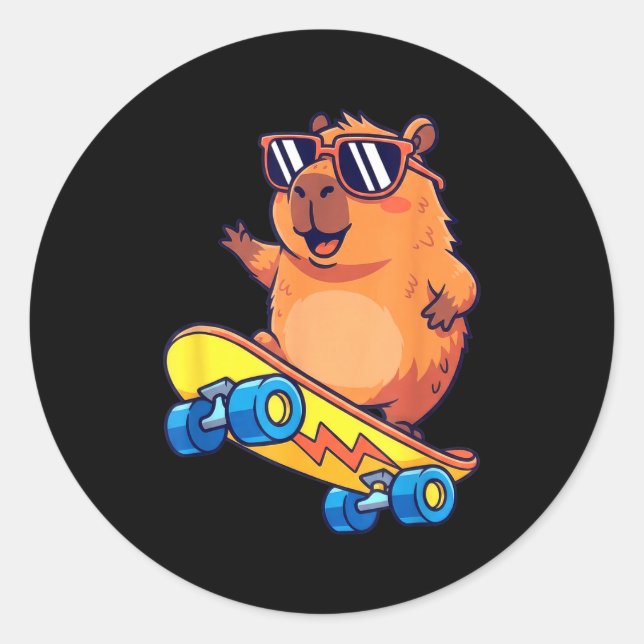Adesivo Cute Capybara Skateboarding Chill Animal Lover Art (Frente)