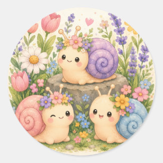 Adesivo Cute caracóis kawaii com flores
