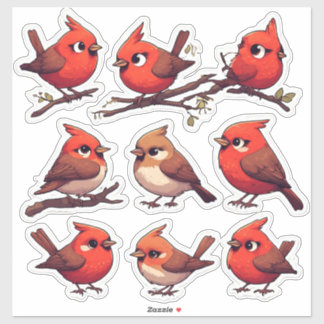 Adesivo Cute Cardinal & Songbird Sticker Set for Kids
