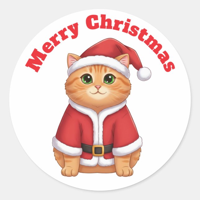 Adesivo Cute Cartoon Cat in Santa Suit - Merry Christmas  (Frente)