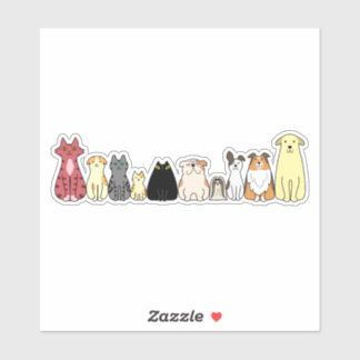 Adesivo cute cartoon dogs and cats in a row sticker