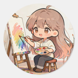 Adesivo Cute Cartoon Girl Painting 