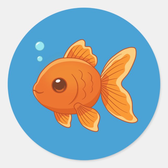 Adesivo Cute Cartoon Goldfish on Blue (Frente)