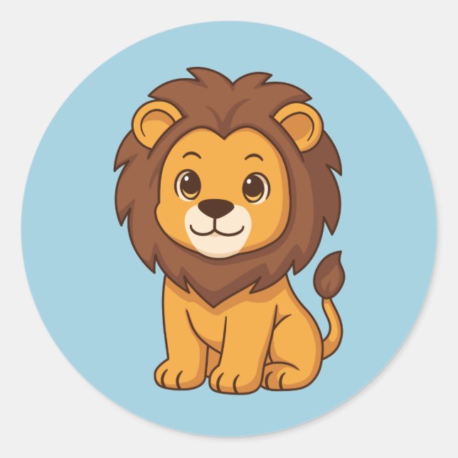 Adesivo Cute Cartoon Lion on Blue (Frente)