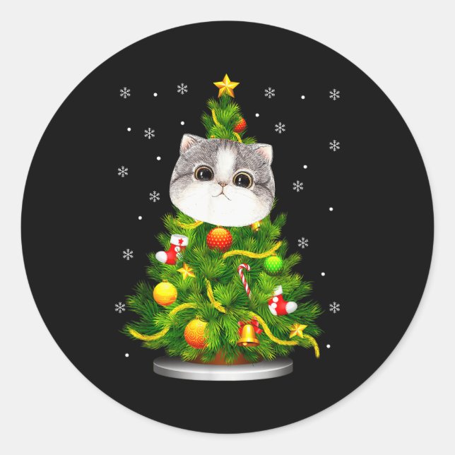 Adesivo Cute Cat Christmas Tree Holiday Cat Lovers Xmas Wo (Frente)