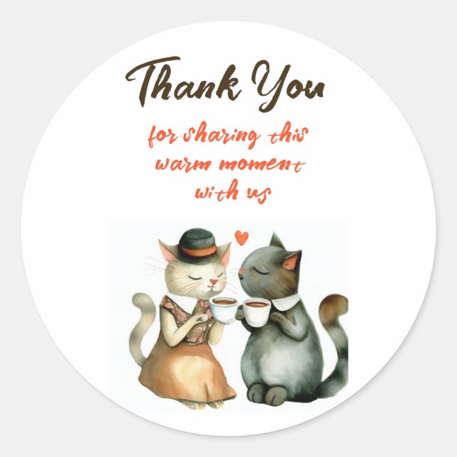 Adesivo Cute Cat Couple Wedding Thank You (Frente)
