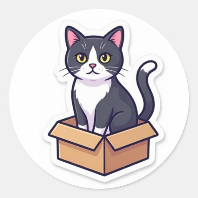 Adesivo Cute Cat In Cardboard Box Sticker Funny Cat (Frente)