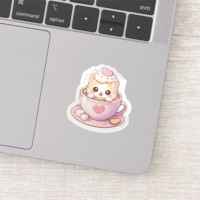 Adesivo Cute Cat in Coffee Cup Kawaii Sticker (Detalhe)