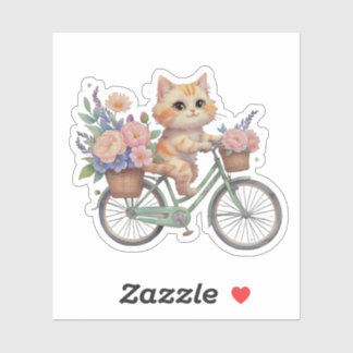Adesivo Cute Cat on Floral Bike Sticker