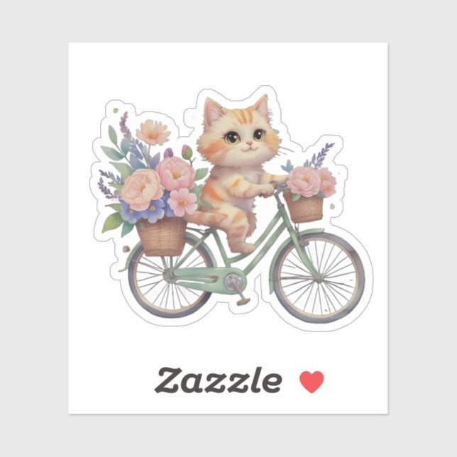 Adesivo Cute Cat on Floral Bike Sticker (Folha)