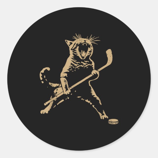 Adesivo Cute Cat Playing Ice Hockey Lover Player Funny  (Frente)