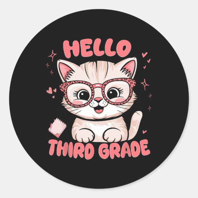 Adesivo Cute Cat Third 3rd Grade Vibes Back To School Teac (Frente)