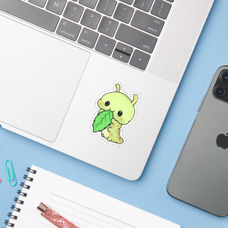 Adesivo Cute Caterpillar Eating Leaf Sticker