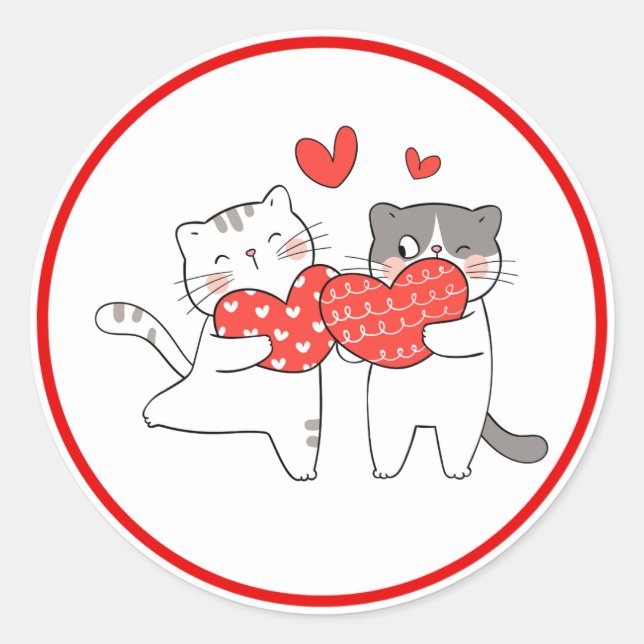 Adesivo Cute Cats Valentine Sticker Love Heart Design (Frente)