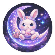 Cute Celestial Easter Bunny Round Sticker