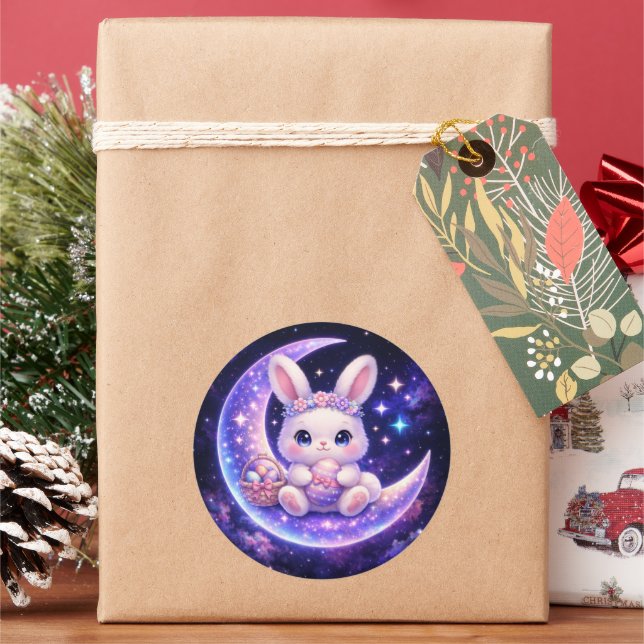 Adesivo Cute Celestial Easter Bunny Round Sticker (Feriado)