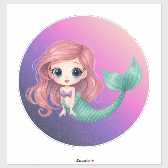 Adesivo Cute Chibi Mermaid Sticker (Folha)