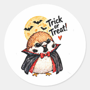 Adesivo Cute Chibi Pardal Pássaro Halloween Drácula