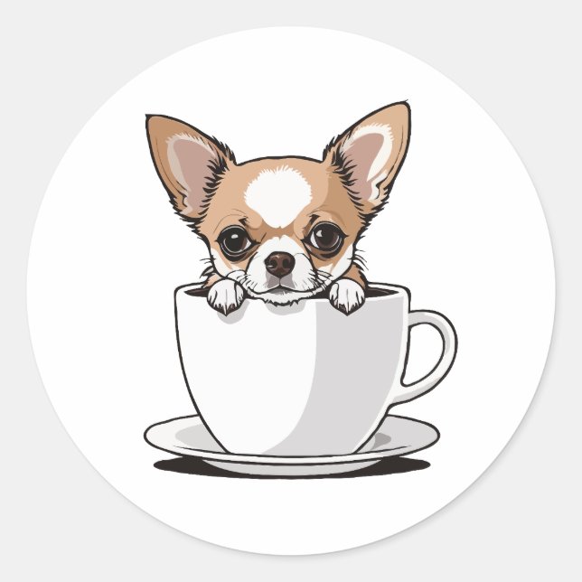 Adesivo Cute chihuahua sentado na xícara de café (Frente)