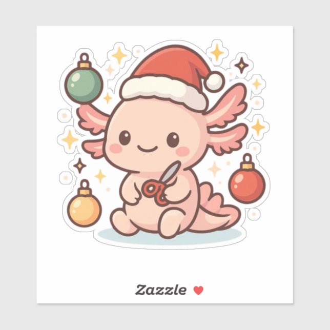 Adesivo Cute Christmas Axolotl Sticker – Holiday Ornament  (Folha)