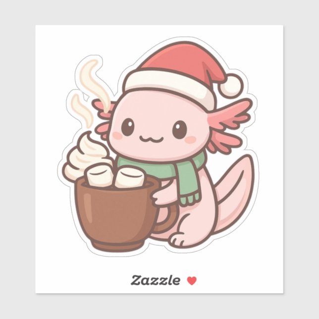 Adesivo Cute Christmas Axolotl Sticker – Hot Cocoa Kawaii  (Folha)