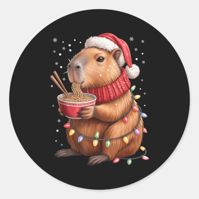 Adesivo Cute Christmas Capybara With Ramen Bowl Holiday Te (Frente)