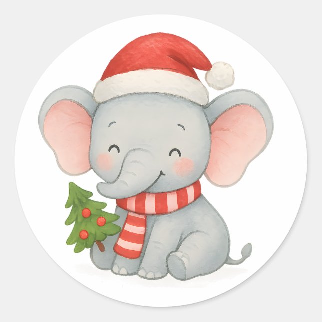 Adesivo Cute Christmas Elephant with Santa Hat (Frente)