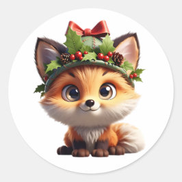 Adesivo Cute Christmas Fox with Holly Berry Hat Classic Ro