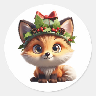Adesivo Cute Christmas Fox with Holly Berry Hat Classic Ro