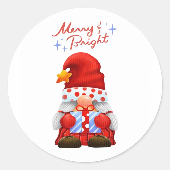 Adesivo Cute Christmas Gnome Merry & Bright Sticker (Frente)