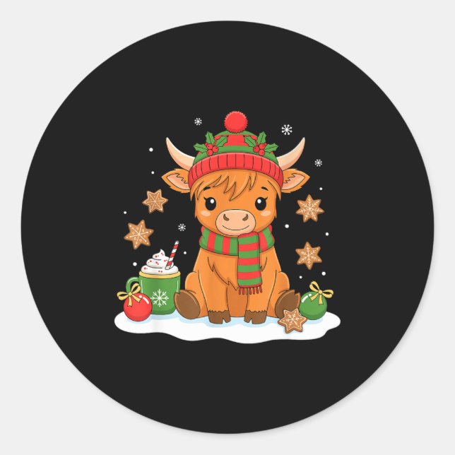 Adesivo Cute Christmas Highland Cow Lover Xmas Women Farm  (Frente)