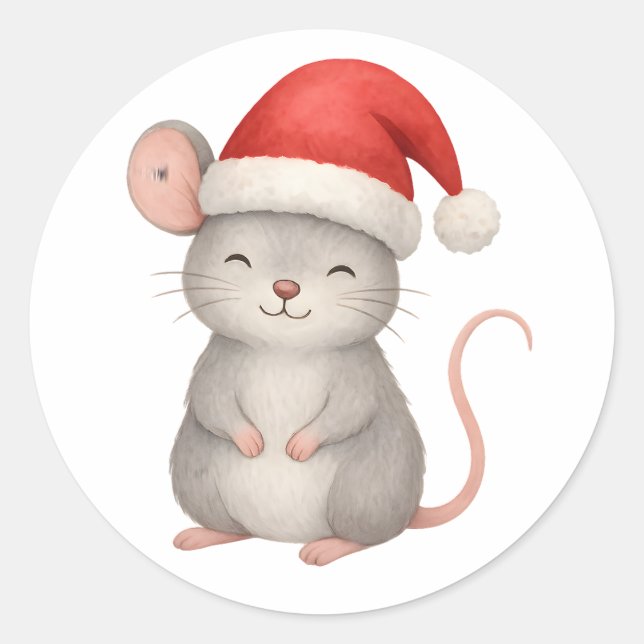 Adesivo Cute Christmas Mouse in Santa Hat (Frente)