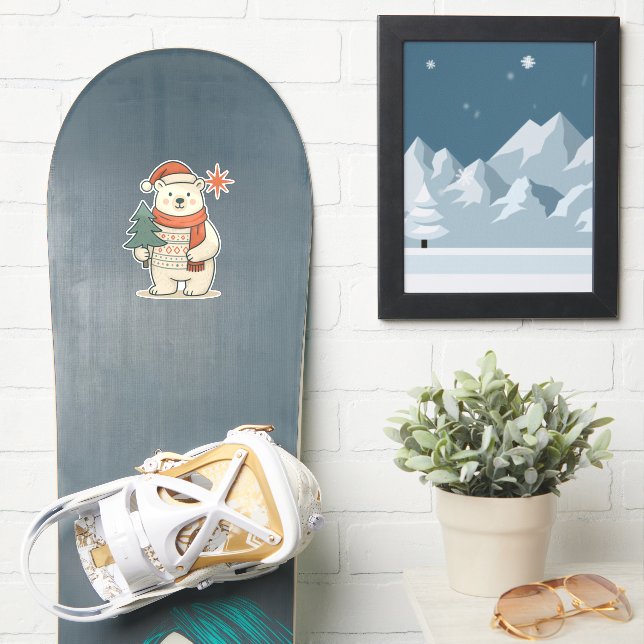 Adesivo Cute Christmas Polar Bear | Scandinavian Winter  (Prancha de snowboard)