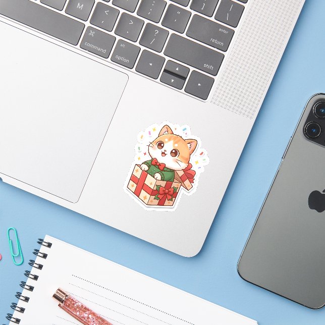 Adesivo Cute Christmas Puppy Sticker & Magnet Adorable cat (Notebook com iPhone)